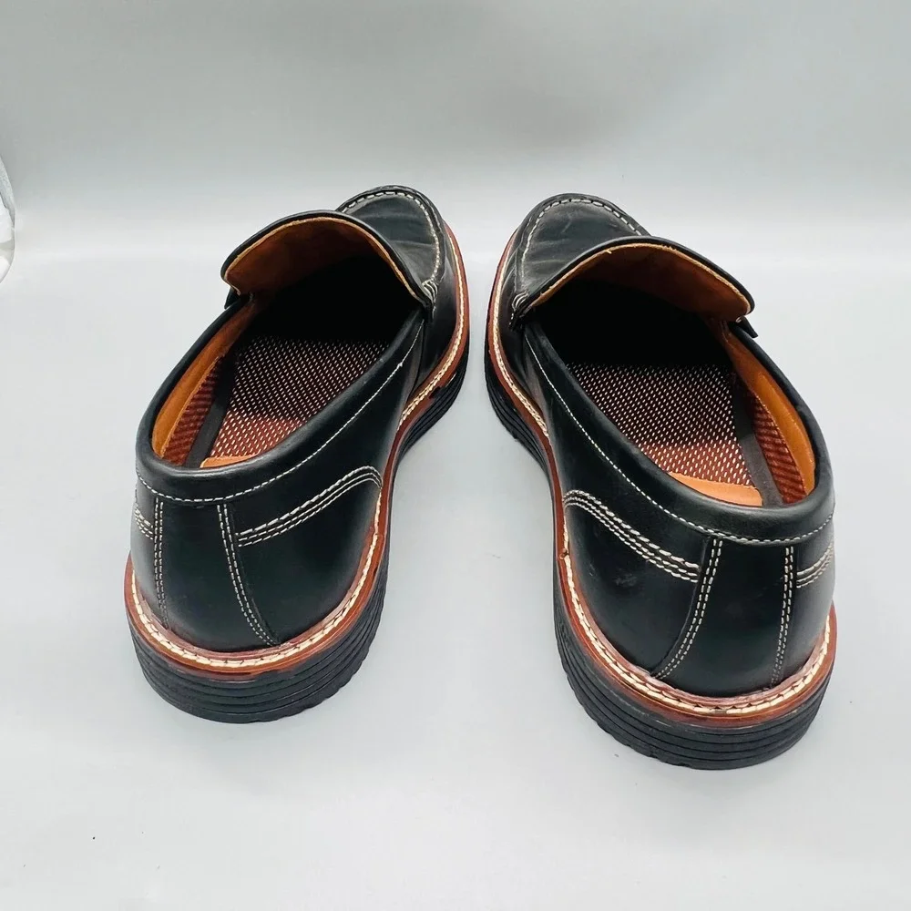 Johnston & Murphy Leather Loafers Mens 12 Black Slip On Casual Comfort Preppy